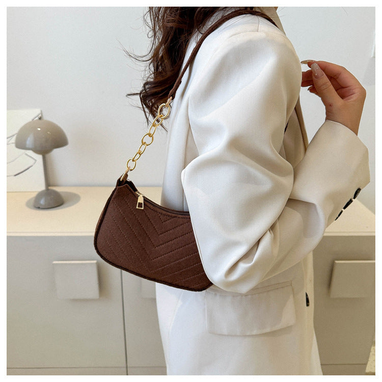 Mini Shoulder Bags for Women Fashion Felt Women's Bag Design Advanced Underarm Handbags Beautiful Purses Crescent SaddleBag 2025