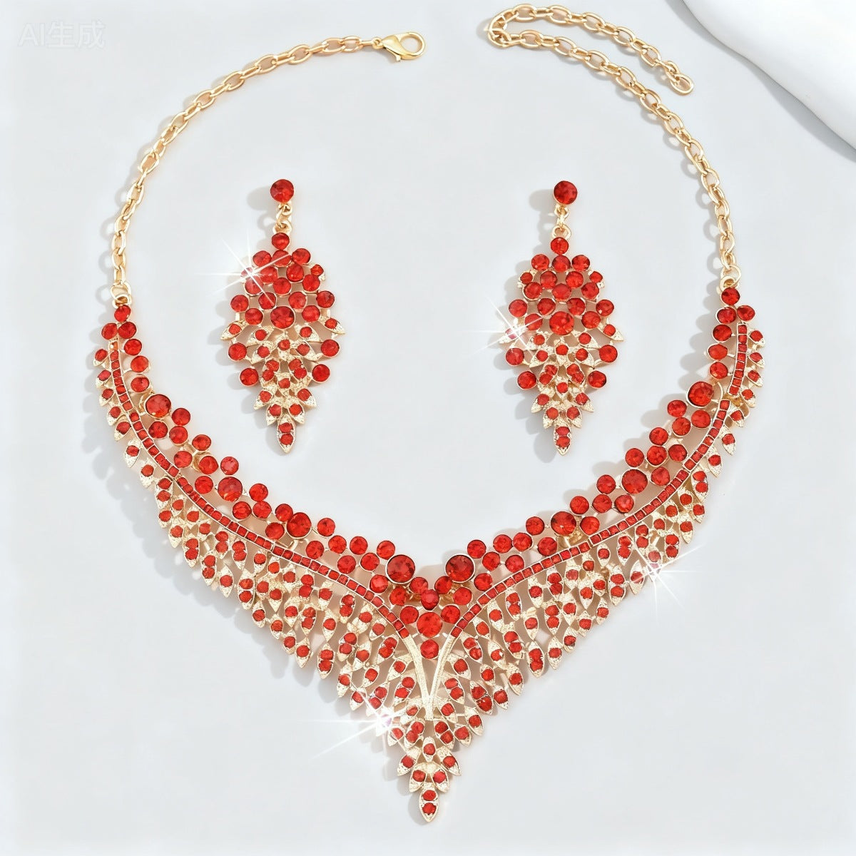 2024 New Exquisite Rhinestone Necklace Earrings Set Party Dress Wedding Accessories Alloy Cross-border Jewelry Supply