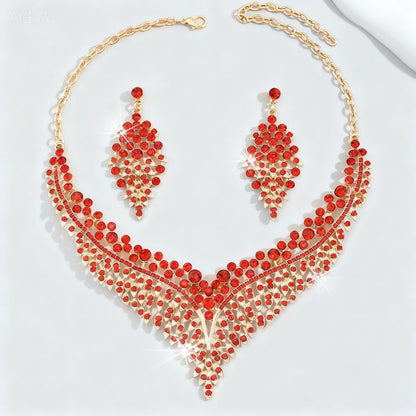2024 New Exquisite Rhinestone Necklace Earrings Set Party Dress Wedding Accessories Alloy Cross-border Jewelry Supply