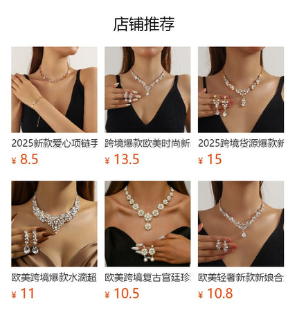 Cross-Border Popular European and American New Bridal Jewelry Wedding Dress Necklace Jewelry Set Women's Rhinestone Jewelry Dress