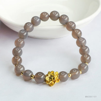 Guan Yu Natural Smoky Quartz Bracelet Lotus Purple Agate Bracelet Crystal Jewelry Factory Wholesale S3081101