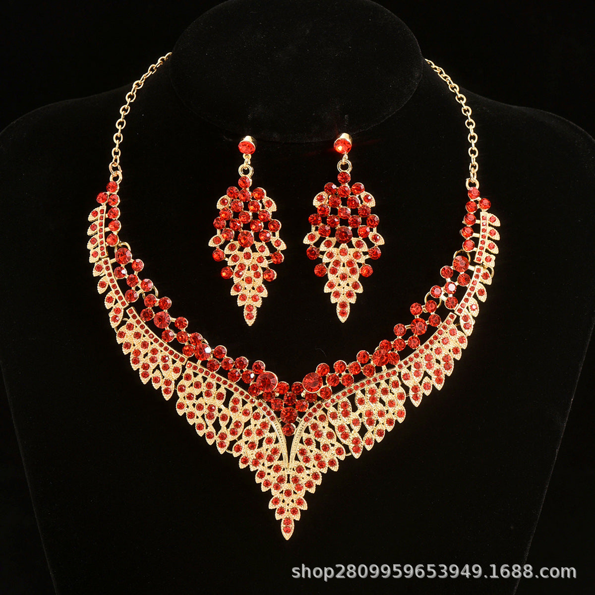 2024 New Exquisite Rhinestone Necklace Earrings Set Party Dress Wedding Accessories Alloy Cross-border Jewelry Supply
