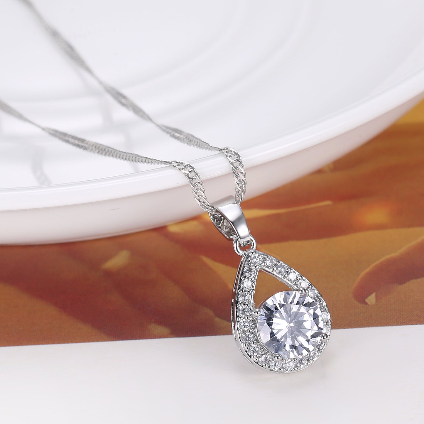 Cross-border ins trendy line jewelry suit angel tears water drop necklace earrings literary female zircon jewelry suit