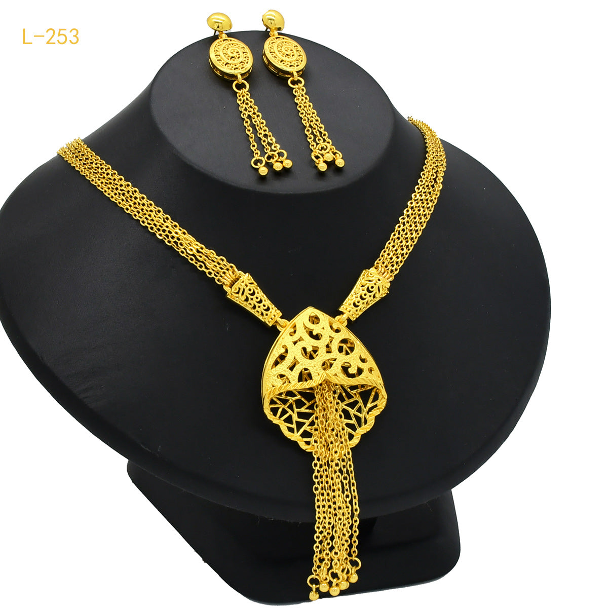 Imitation gold flower necklace earrings suit Dubai India Nigeria brass gold plated women wedding jewelry lot