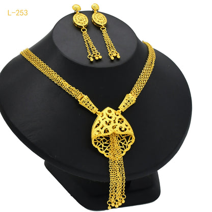 Imitation gold flower necklace earrings suit Dubai India Nigeria brass gold plated women wedding jewelry lot