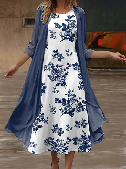 2023 European and American Hot Selling Independent Site Amazon Wish Spring & Fall Fashionable and Elegant Chiffon Dress Two-Piece Set