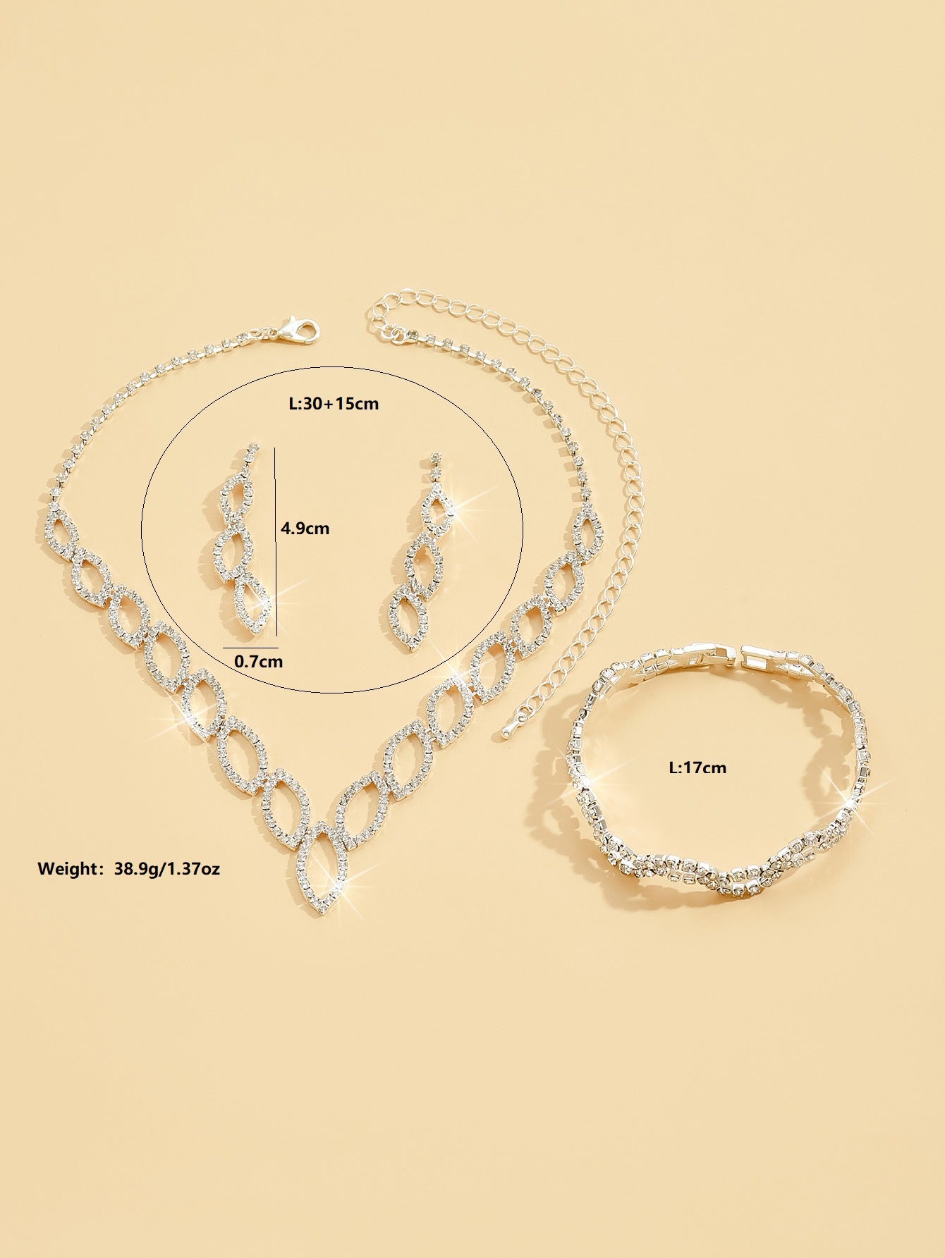 Amazon Cross-Border Jewelry Wedding Photography Women's Necklace Accessories Silver Earrings Necklace Bridal Jewelry Set