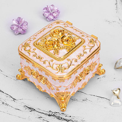 European Style Retro Light Luxury Princess Jewelry Box Metal Jewelry Box Exquisite Enamel Color Necklace Jewelry High-end Storage Box
