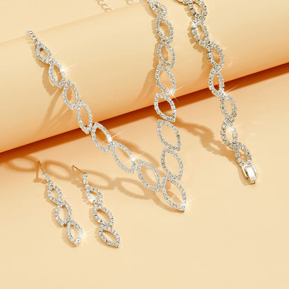 Amazon Cross-Border Jewelry Wedding Photography Women's Necklace Accessories Silver Earrings Necklace Bridal Jewelry Set