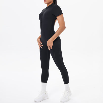 Sexy Backless Bodycon Scrunch Jumpsuit Raises Butt Women Dance Fitness Overalls Push Up  With Chest Cushion Yoga Sport Jump Suit
