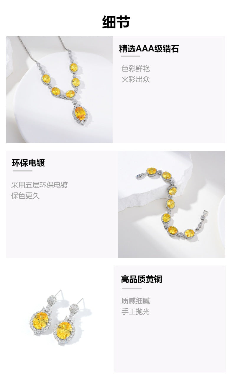 European and American fashion four-piece jewelry caibao zircon necklace suit high temperament earrings jewelry suit multicolor
