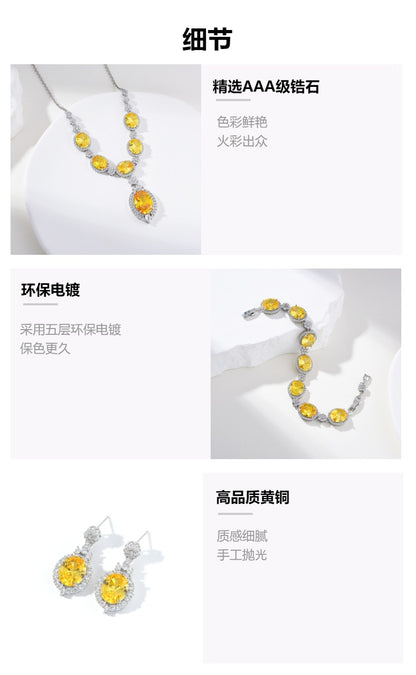 European and American fashion four-piece jewelry caibao zircon necklace suit high temperament earrings jewelry suit multicolor