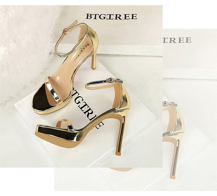 Luxury Women 11 Cm Heels Sandals Women Pumps Peep Toe High Heels Patent Leather Stiletto Lady Sandals Summer Shoes Platform Heel