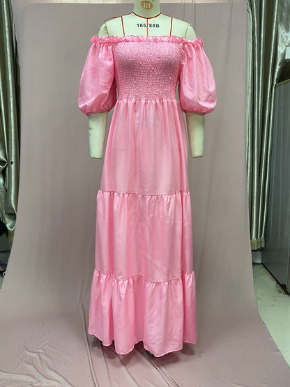 2025 Cross-Border New Spring and Summer European and American Clothing Dress One-Shoulder Floral Off-Shoulder Long Color Fairy Skirt