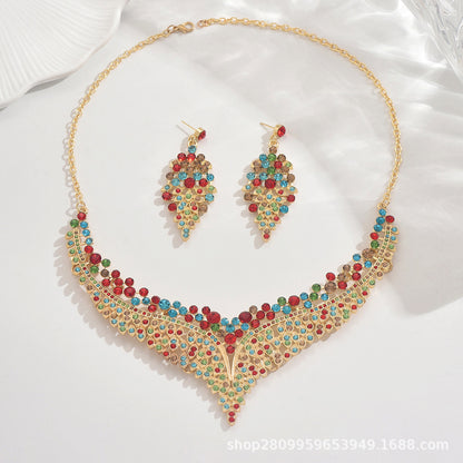 2024 New Exquisite Rhinestone Necklace Earrings Set Party Dress Wedding Accessories Alloy Cross-border Jewelry Supply