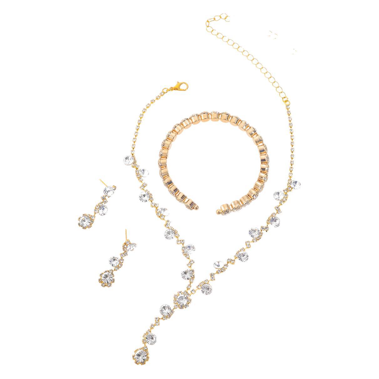 Explosive Jewelry Flash Diamond Inlaid with Full Diamond Women's Wedding Accessories Necklace Earrings Bracelet Three-piece Bridal suit