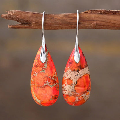 European and American Bohemian Emperor Stone Water Drop Pendant Earrings Natural Stone Independent Brand Jewelry Geometric Saturn