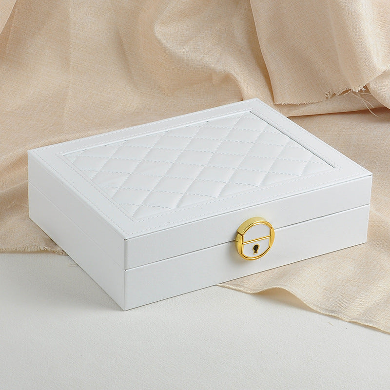 Leather Jewelry Box Single-Layer Jewelry Bracelet Box with Hardware Lock Ring Earring Storage Box Leather Storage Box