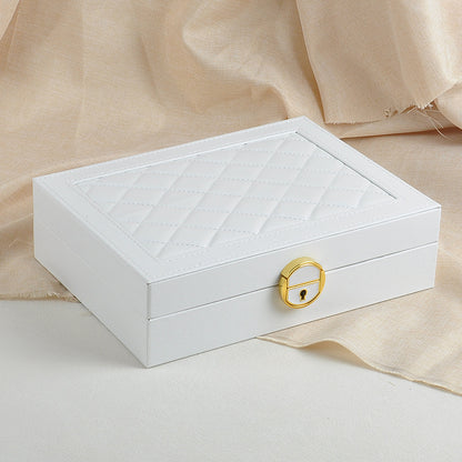 Leather Jewelry Box Single-Layer Jewelry Bracelet Box with Hardware Lock Ring Earring Storage Box Leather Storage Box