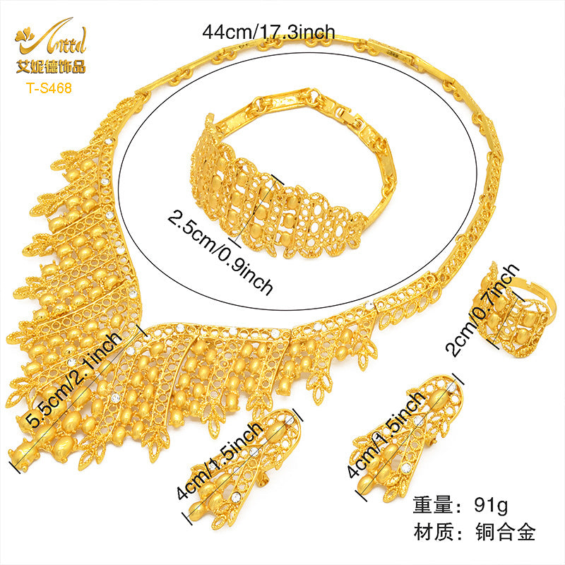 Cross-border hot selling four-piece Indian Dubai gold jewelry necklace bracelet ring earrings bridal wedding big jewelry