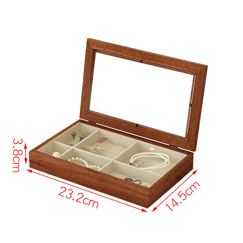 Solid Wood Flannel Jewelry Box Storage Box Ring Necklace Earrings Earrings Desktop Display Box Vintage