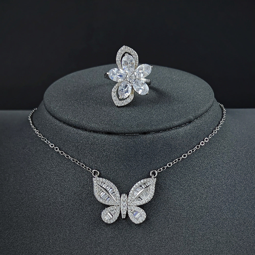 Chinese Valentine's Day Jewelry Set Two-Piece Set Female Butterfly Element Ring Necklace Niche R4204-X5659