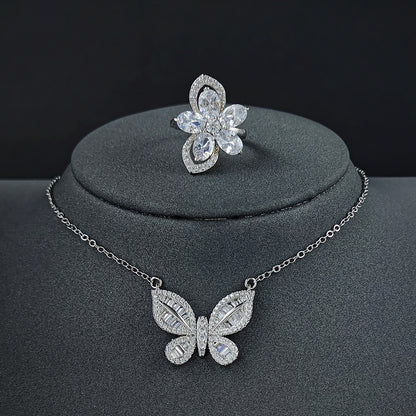 Chinese Valentine's Day Jewelry Set Two-Piece Set Female Butterfly Element Ring Necklace Niche R4204-X5659