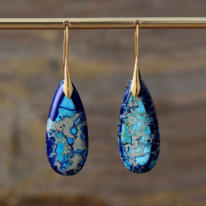 European and American Bohemian Emperor Stone Water Drop Pendant Earrings Natural Stone Independent Brand Jewelry Geometric Saturn