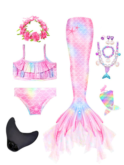 Girls Mermaid Swimsuit Mermaid Tail with Gauze Ariel Princess Swimsuit Children's Swimsuit