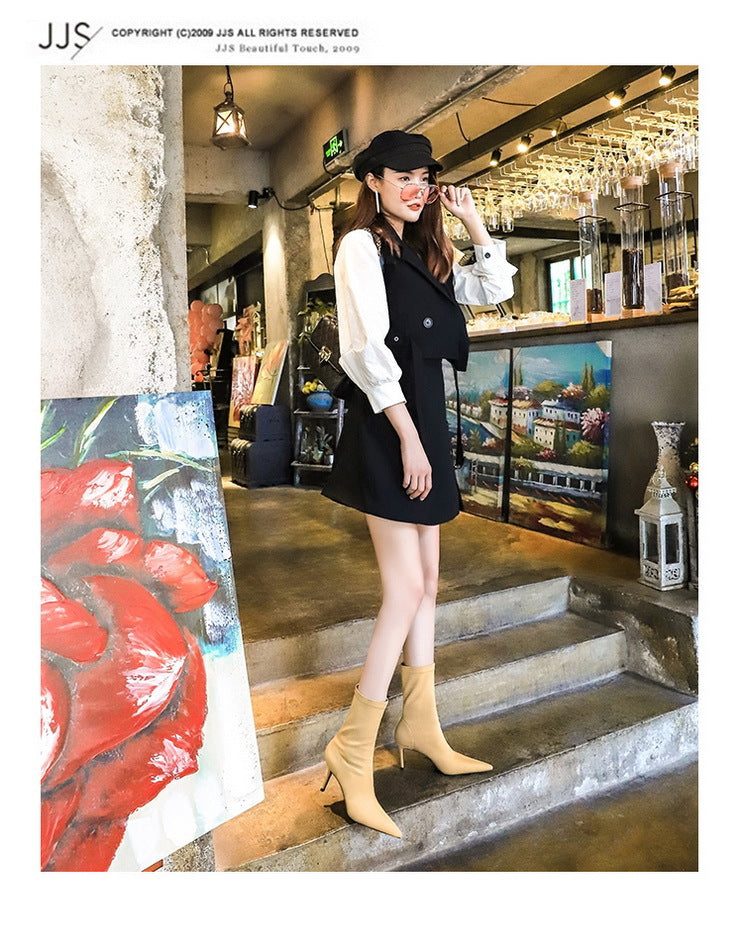 BIGTREE Shoes Stiletto Sexy Elastic Boots Women Shoes Sexy Stretch Fabric Ankle Boots Pointed Tip High Heels Boots Plus Size 43
