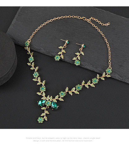 European and American Jewelry Necklaces and Earrings Set High-End Three-Piece Set Bridal Wedding Accessories New Foreign Trade Cross-Border Supply