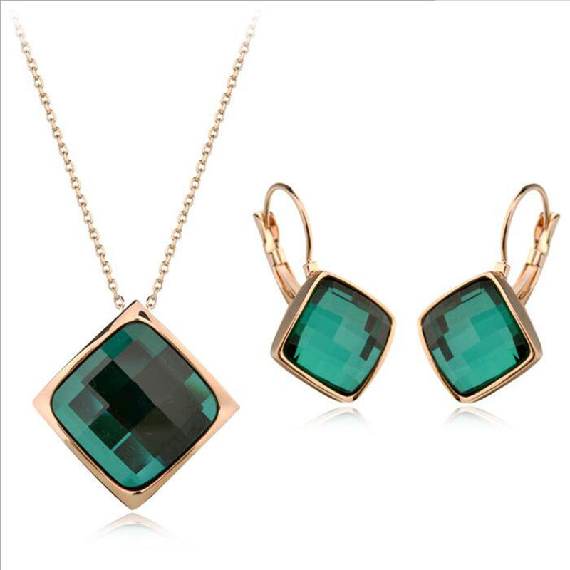 Classic Temperament Square Crystal Necklace Earrings suit European and American Retro Fashion Jewelry Cross-border E-commerce Supply