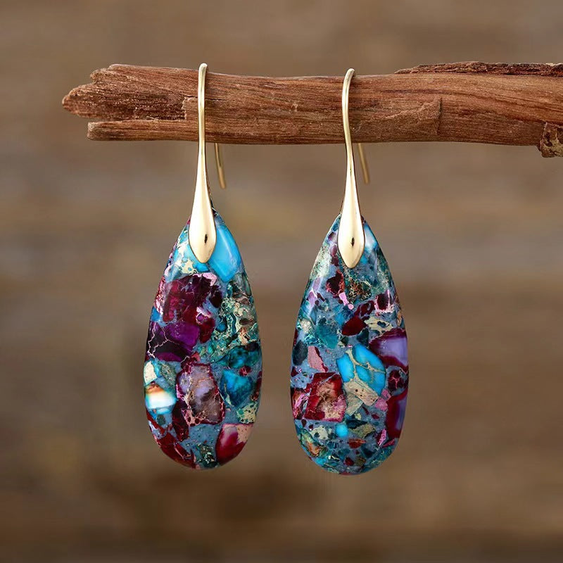 European and American Bohemian Emperor Stone Water Drop Pendant Earrings Natural Stone Independent Brand Jewelry Geometric Saturn
