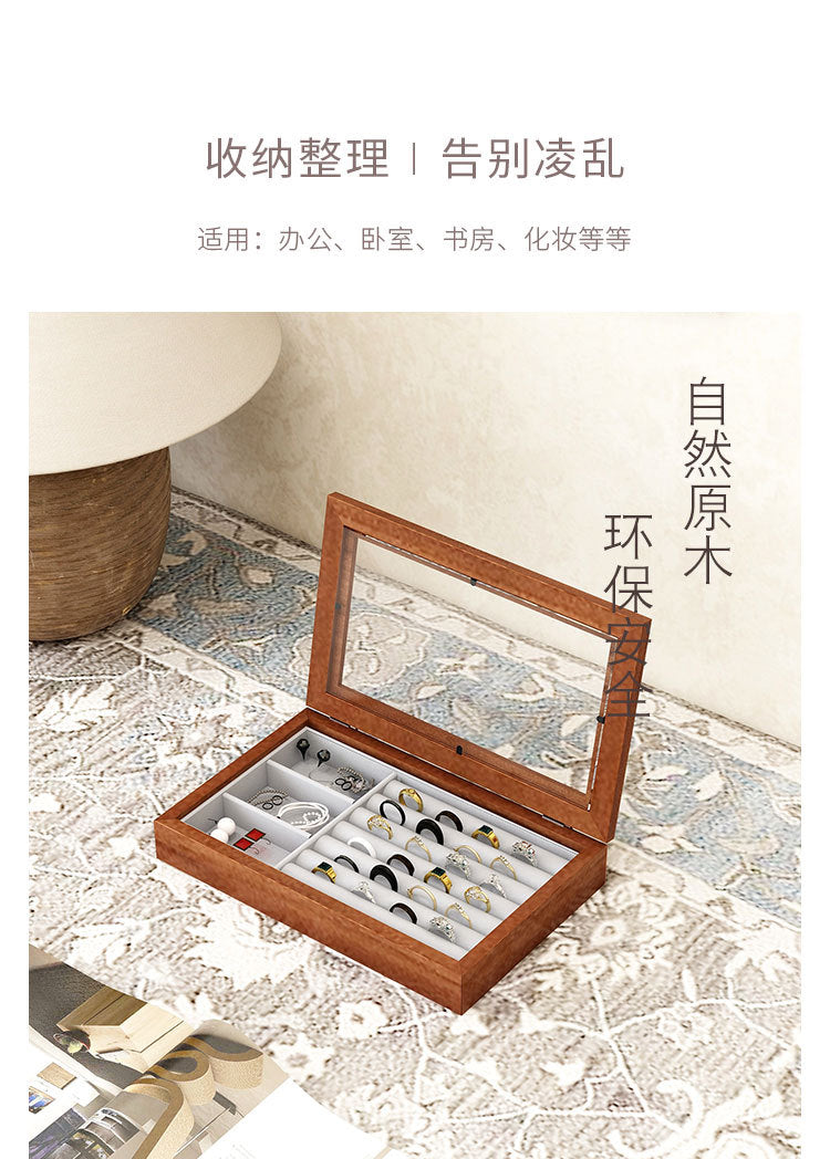 Solid Wood Flannel Jewelry Box Storage Box Ring Necklace Earrings Earrings Desktop Display Box Vintage