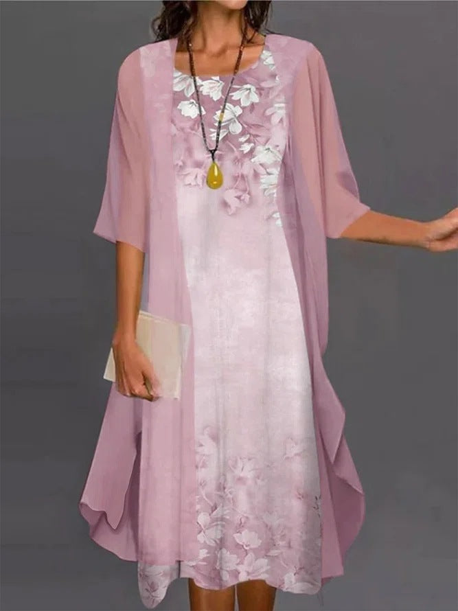 2023 European and American Hot Selling Independent Site Amazon Wish Spring & Fall Fashionable and Elegant Chiffon Dress Two-Piece Set