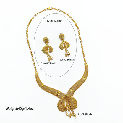 Imitation gold flower necklace earrings suit Dubai India Nigeria brass gold plated women wedding jewelry lot