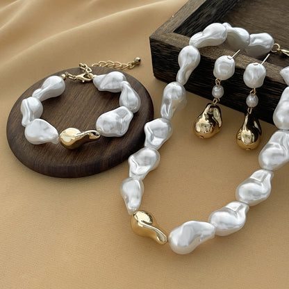 European and American Cross-border Jewelry French Retro Imitation Pearl Baroque Necklace Simple Beaded Pendant Tassel Clavicle Chain