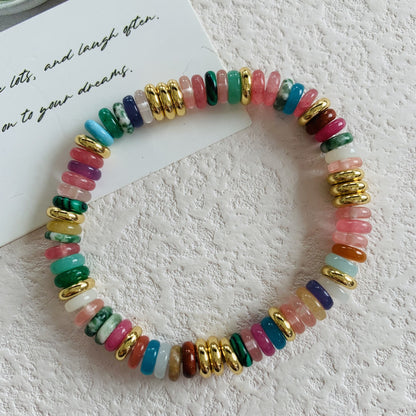 Colorful Stone Bracelet for Women, Niche Light Luxury Design, Retro Mixed Color Jewelry Bracelet, Niche High-End Jewelry Accessories