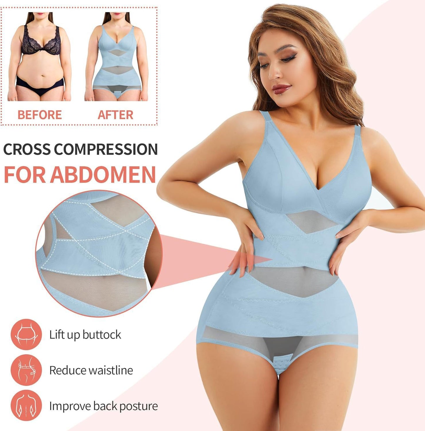 Hot Selling Body Shaping One-Body Shaping One-Body Shaping Sling V-Neck Cup Mesh Waist Plastic Breathable Sports Body Shaping One-Body Shaping One-Body Shaping