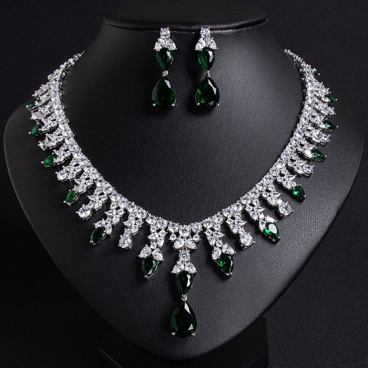 Luxury Dinner Dress Jewelry Red Zircon Necklace suit High-end Wedding Micro-inlay Bridal Wedding Earrings Jewelry