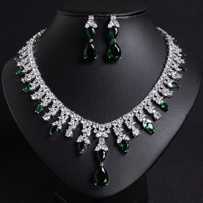 Luxury Dinner Dress Jewelry Red Zircon Necklace suit High-end Wedding Micro-inlay Bridal Wedding Earrings Jewelry