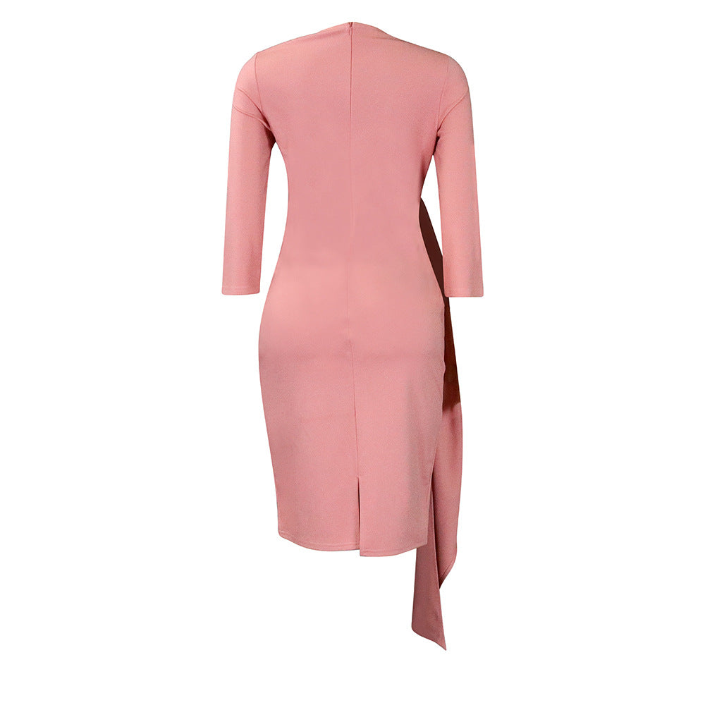 D3168 European and American Clothing Summer Office Dress Three-Quarter Sleeve Pleated Strap Professional Large Size African Dress