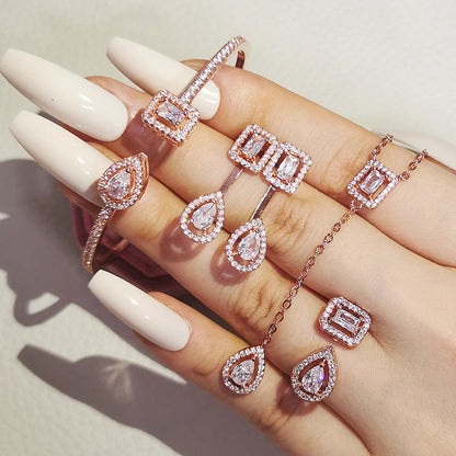 Cross Border jewelry Set Long Zircon Earrings Ring Necklace Jewelry Four Piece Set Hot Sale J6177