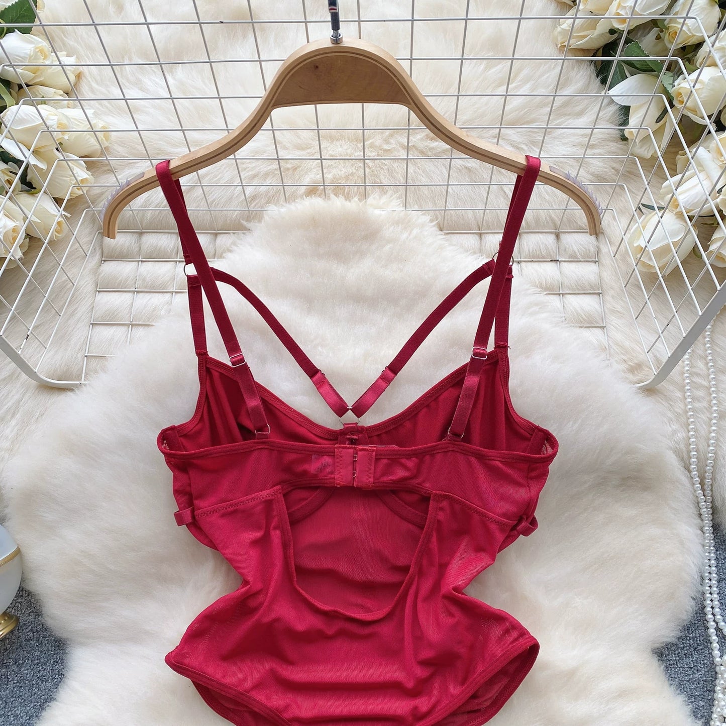 CHILLGIO Women Sexy Lace Strappy Rompers Lingerie One Piece Combination Bodycon Catsuits Sheer Fashion Solid Push Up Bodysuits