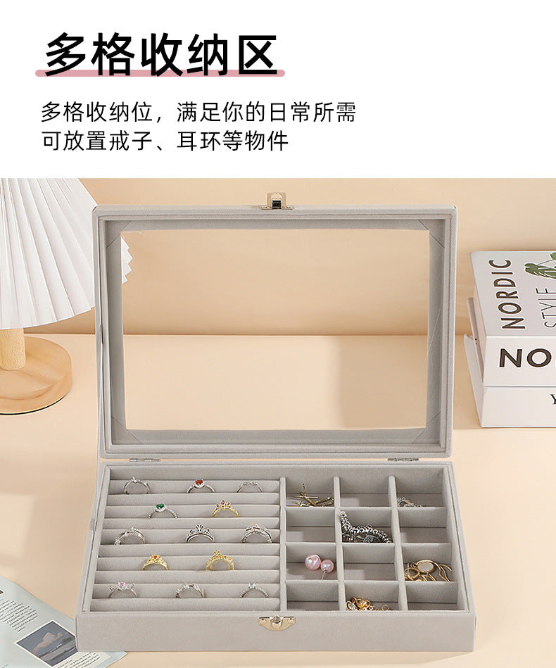 New Jewelry Box Large Capacity Flannel Jewelry Box Ring Necklace Earrings Storage Box Advanced Portable Dust-proof Box