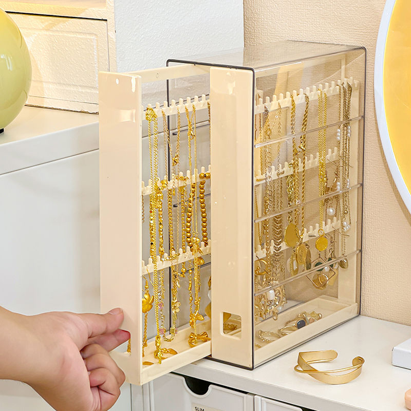 Gold Jewelry Storage Box Dust-proof Pull-out Anti-oxidation Earrings Necklace Ring Display Stand Desktop High-end Light Luxury