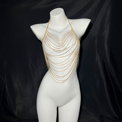European and American fashion cross-border jewelry summer beach sexy body chest chain handmade pearl chest chain