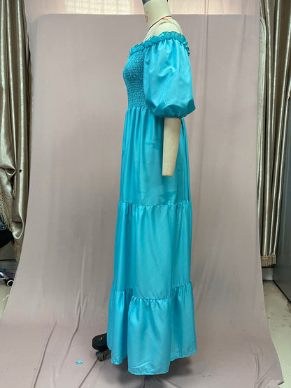 2025 Cross-Border New Spring and Summer European and American Clothing Dress One-Shoulder Floral Off-Shoulder Long Color Fairy Skirt
