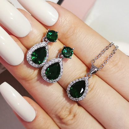 Foreign trade e-commerce Dubai jewelry water drop pear-shaped earrings necklace colorful zircon ear two-piece e5620 x711