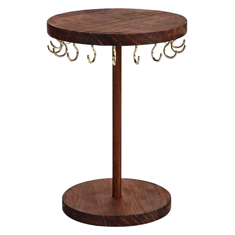 Walnut Color Creative Round Hook Necklace Display Stand Sweater Chain Jewelry Stand Stall Live Broadcast Jewelry Stand Solid Wood